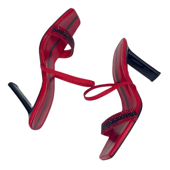Lerre Heel Women’s 7.5 Cocktail Red Rhinestone Embellished Sleek Black Sleek - Picture 4 of 14